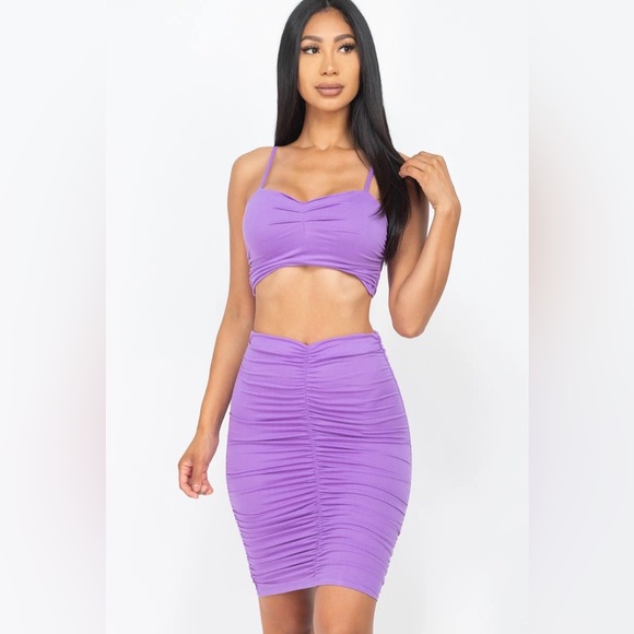 Miss Glam Co. Dresses & Skirts - Pretty Purple Ruched Crop Top & Skirt Set
